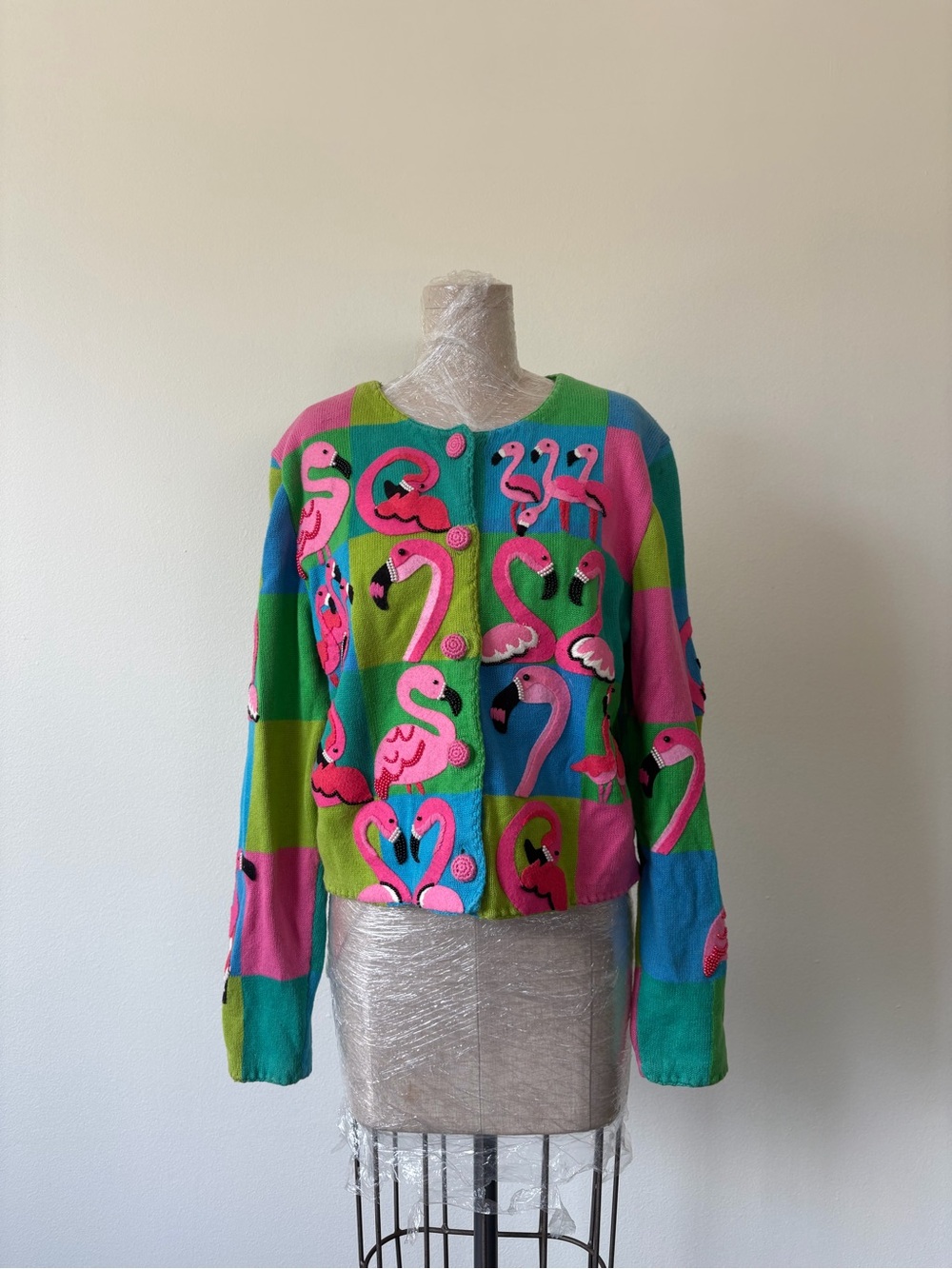 Michael Simon Pink & Green Flamingo Patchwork Jacket